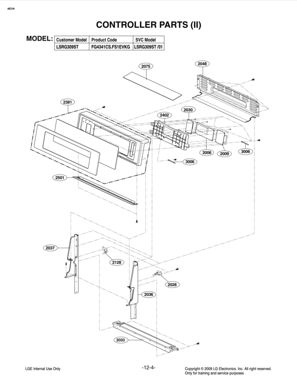 CONTROLLER PARTS II Diagram and Parts List for LSRG309ST FS1EVKG LG Range