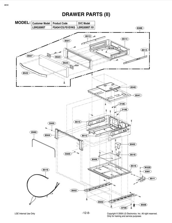 DRAWER PARTS II Diagram and Parts List for LSRG309ST FS1EVKG LG Range