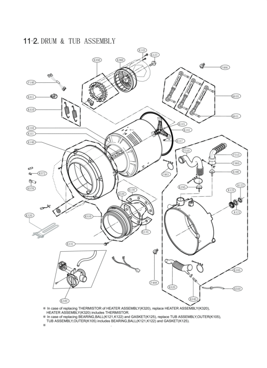 DRUM & TUB ASSEMBLY Diagram and Parts List for WM2650RD ACREEUS LG Washer