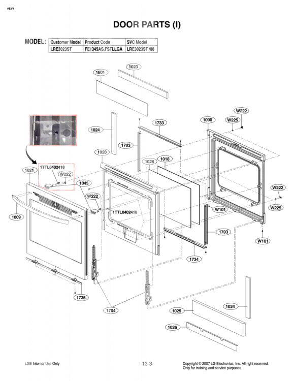 DOOR PARTS I Diagram and Parts List for LRE3023ST FSTLLGA LG Range