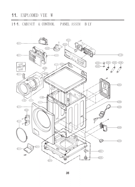 CABINET & CONTROL PANEL ASSEMBLY  EXPLODED VIEW Diagram and Parts List for F12A1FDP ABWEEUS LG Washer
