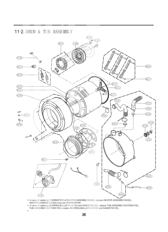DRUM & TUB ASSEMBLY Diagram and Parts List for F12A1FDP ABWEEUS LG Washer