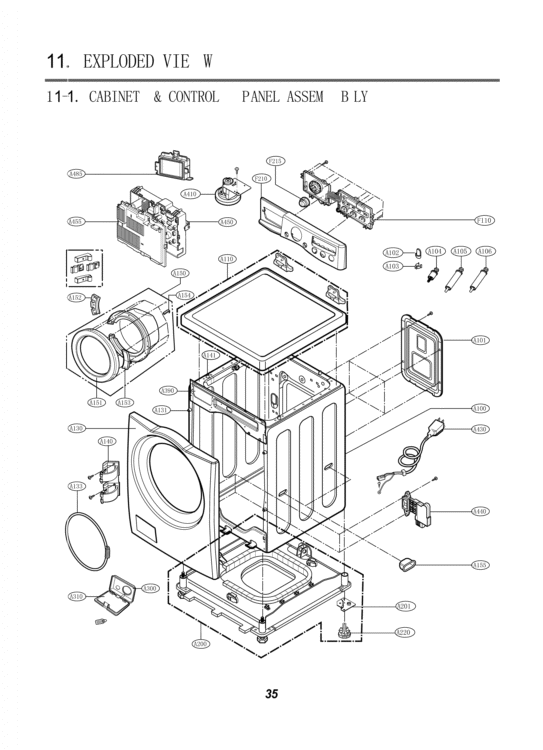 CABINET & CONTROL PANEL ASSEMBLY  EXPLODED VIEW Diagram and Parts List for WM2655HVA F12A1FYP5 LG Washer