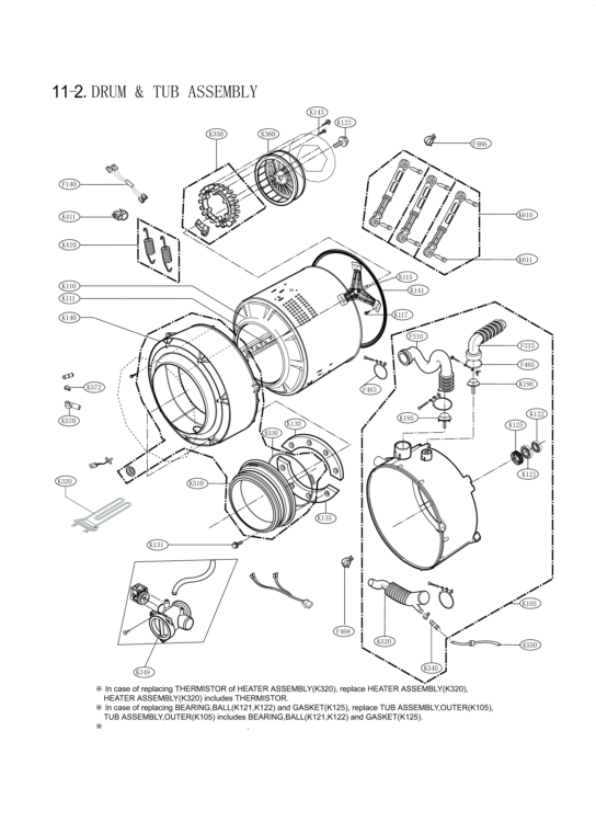 DRUM & TUB ASSEMBLY Diagram and Parts List for WM2655HVA F12A1FYP5 LG Washer