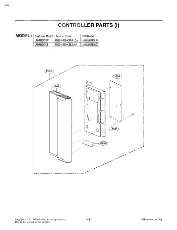CONTROLLER PARTS I  MODEL Diagram and Parts List for LMHM2017SW CWHELGA LG Microwave