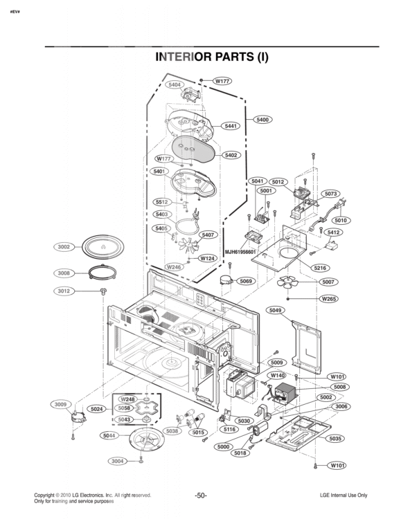 INTERIOR PARTS I Diagram and Parts List for LMHM2017SW CWHELGA LG Microwave