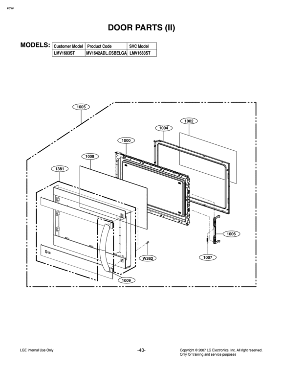 DOOR PARTS II Diagram and Parts List for LMV1683ST CSBELGA LG Microwave