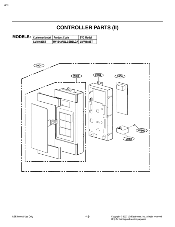 CONTROLLER PARTS II Diagram and Parts List for LMV1683ST CSBELGA LG Microwave