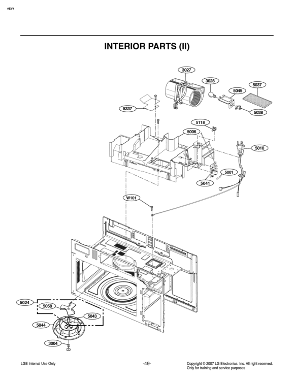 INTERIOR PARTS II Diagram and Parts List for LMV1683ST CSBELGA LG Microwave