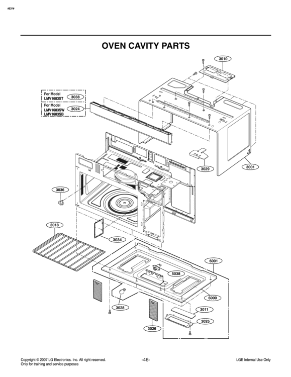 OVEN CAVITY PARTS Diagram and Parts List for LMV1683SB CBKELGA LG Microwave