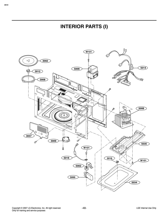 INTERIOR PARTS I Diagram and Parts List for LMV1683SB CBKELGA LG Microwave