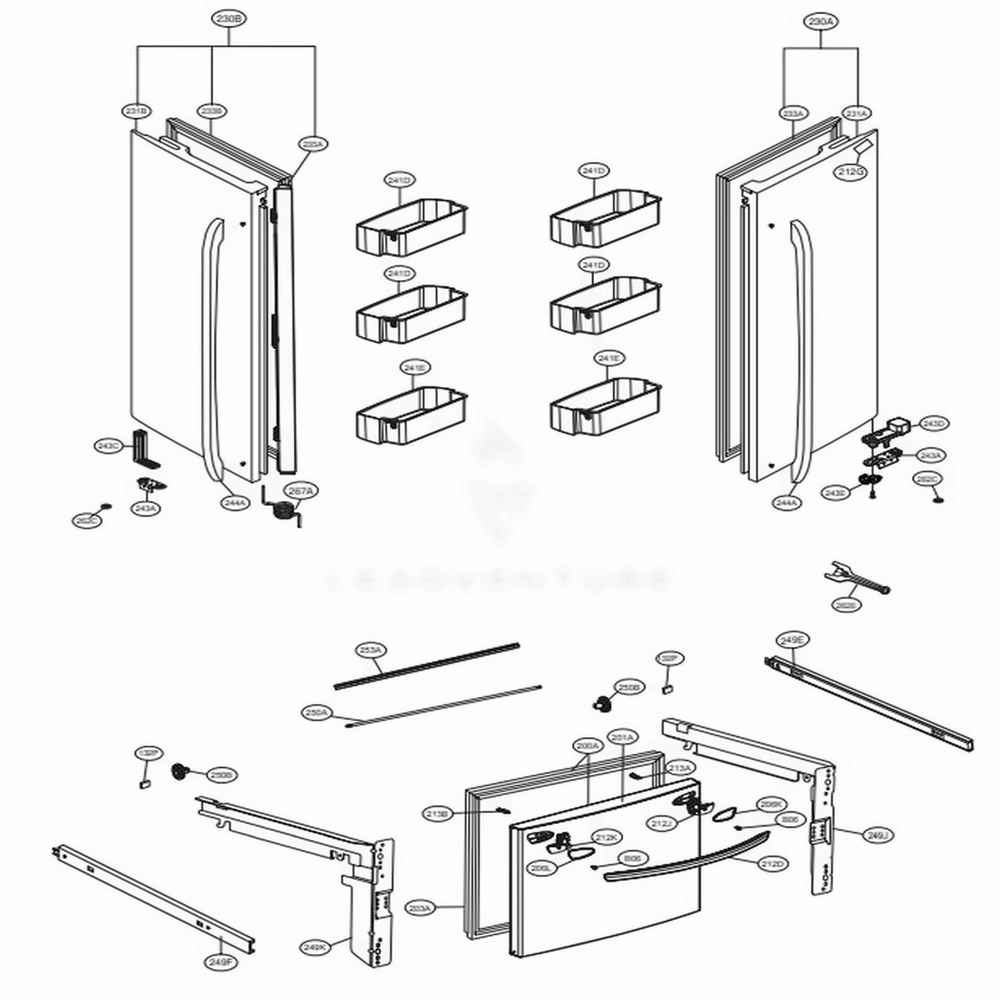 Door Parts Diagram and Parts List for LFC28768ST ASTCNA2 LG Refrigerator