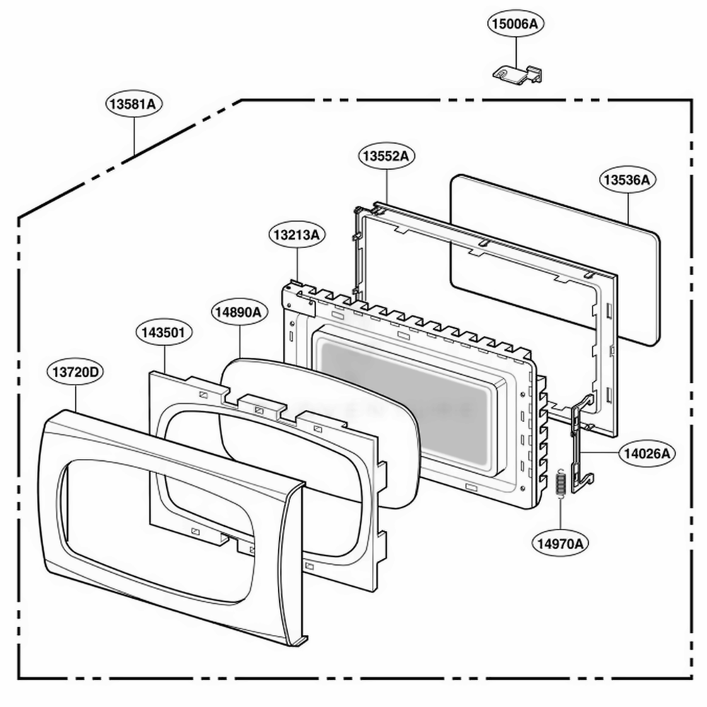 Door Parts Diagram and Parts List for LRM1250W CW1ELGA LG Wall Oven