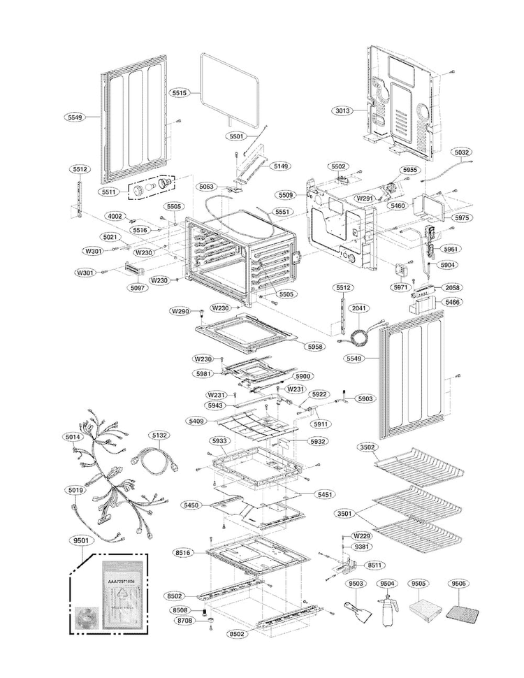 Lower Cavity Part Diagram and Parts List for LDG3035ST  LG Range