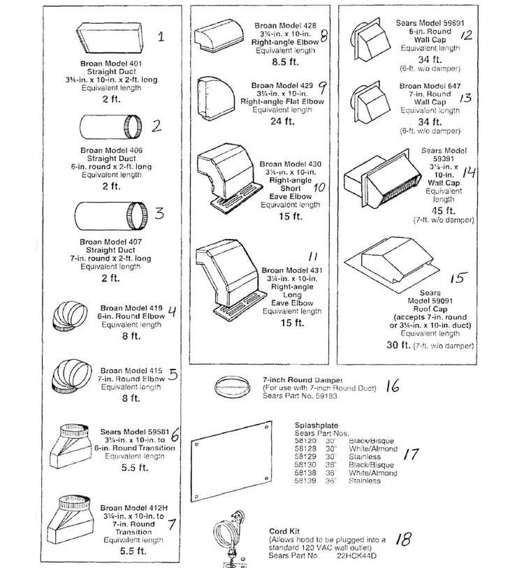 Instalation Parts Diagram and Parts List for 23352052003  Kenmore Range Hood