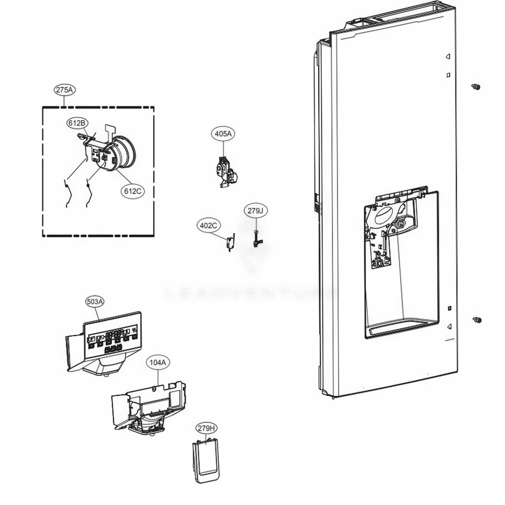 Dispenser Parts Diagram and Parts List for LFXS28968D ASBCNA0 LG Refrigerator