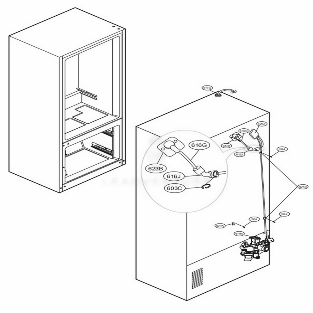 Valve And Water Tube Parts Diagram and Parts List for UPFXC2466S ASTCNA2 LG Refrigerator