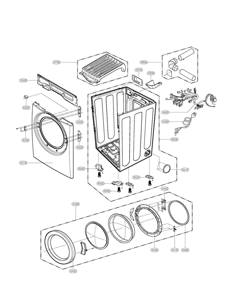 Cabinet & Door Diagram and Parts List for DLE5977WM  LG Dryer