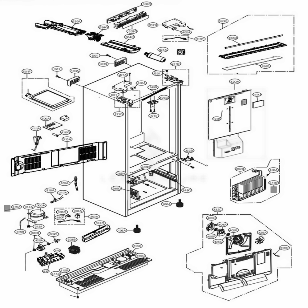 Case Parts Diagram and Parts List for LFCS28768S ASTCNA0 LG Refrigerator