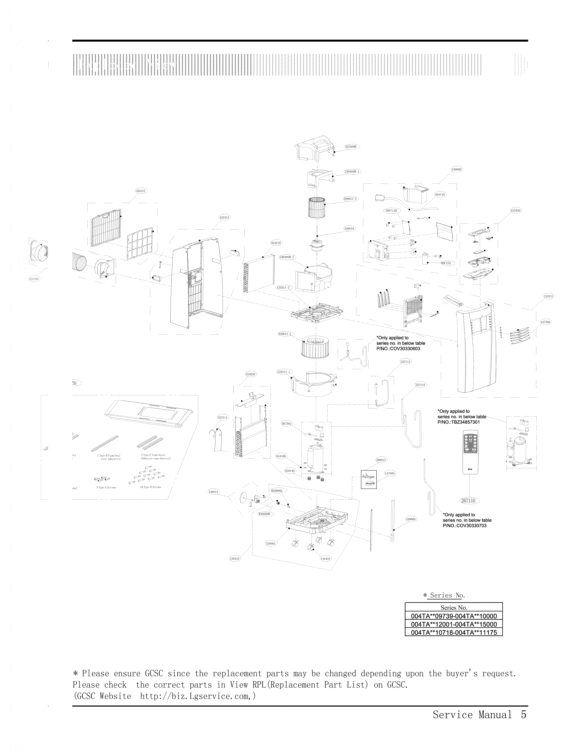 Service Manual  Exploded View Diagram and Parts List for LP1010SNR ASVAOSU LG Air Conditioner