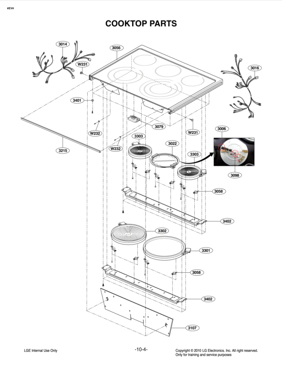 COOKTOP PARTS Diagram and Parts List for LSES302ST FSTLVKG LG Range