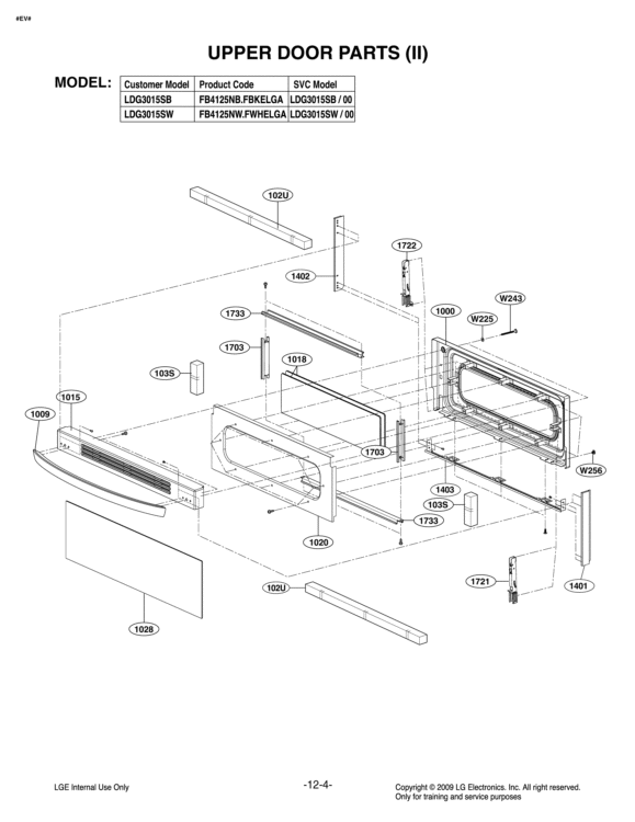 UPPER DOOR PARTS II Diagram and Parts List for LDG3015SW FWHELGA LG Range