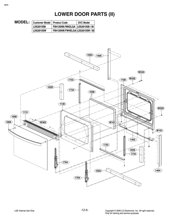 LOWER DOOR PARTS II Diagram and Parts List for LDG3015SW FWHELGA LG Range