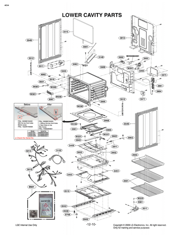 LOWER CAVITY PARTS Diagram and Parts List for LDG3015SW FWHELGA LG Range
