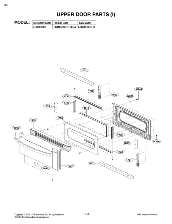 UPPER DOOR PARTS I Diagram and Parts List for LDG3015ST FSTELGA LG Range