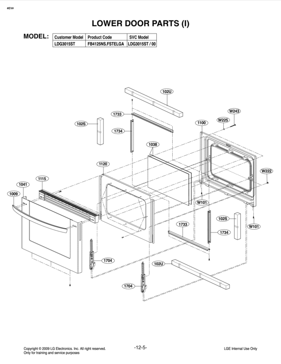 LOWER DOOR PARTS I Diagram and Parts List for LDG3015ST FSTELGA LG Range