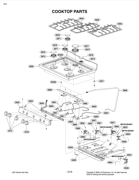 COOKTOP PARTS Diagram and Parts List for LDG3015ST FSTELGA LG Range
