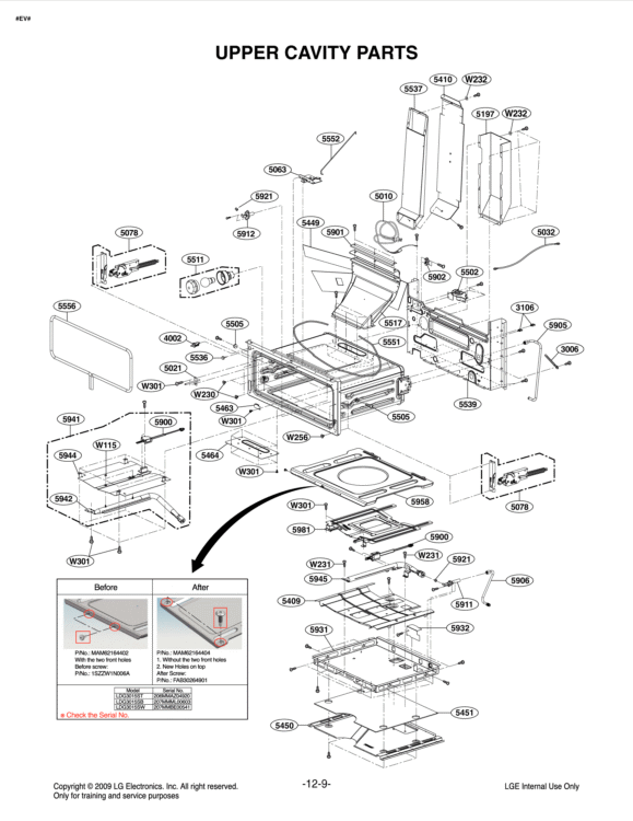 UPPER CAVITY PARTS Diagram and Parts List for LDG3015ST FSTELGA LG Range