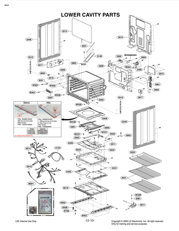 LOWER CAVITY PARTS Diagram and Parts List for LDG3015ST FSTELGA LG Range
