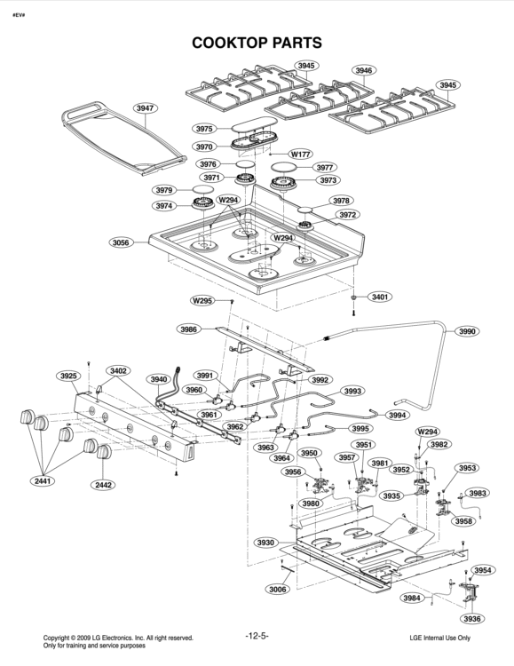 COOKTOP PARTS Diagram and Parts List for LDG3016ST FSTELGA LG Range