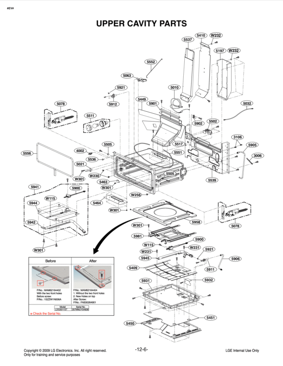 UPPER CAVITY PARTS Diagram and Parts List for LDG3011ST FSTELGA LG Range