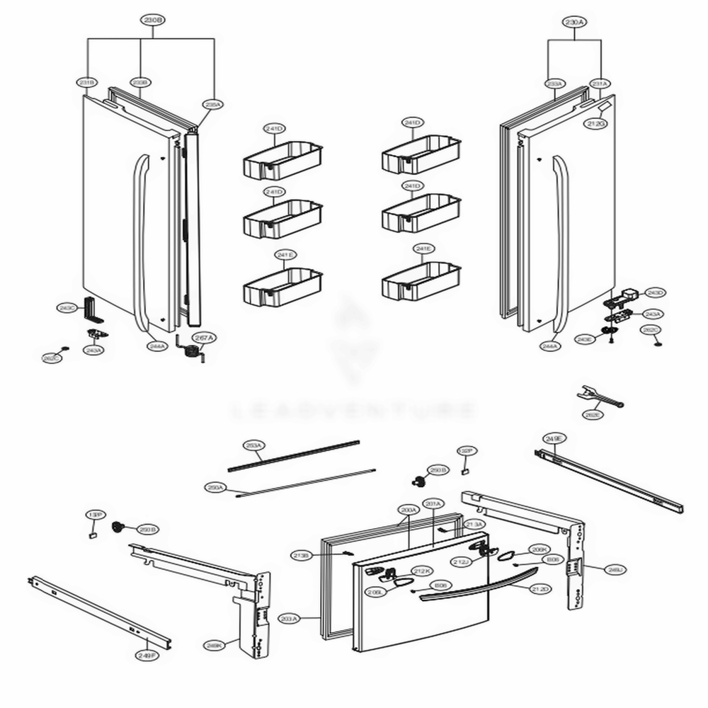Door Parts Diagram and Parts List for LFC28768ST ASTCNA1 LG Refrigerator