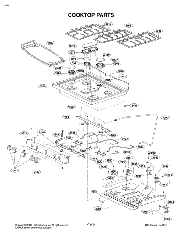COOKTOP PARTS Diagram and Parts List for LDG3017ST FSTELGA LG Range