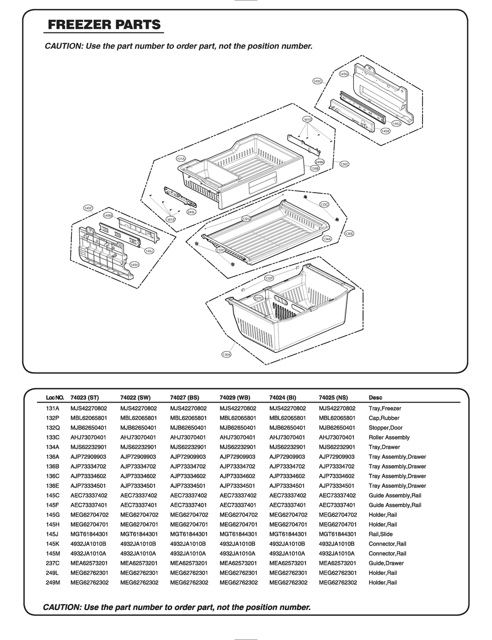 Freezer Parts Diagram and Parts List for GR-L318LQTM AWBCSE2 LG Refrigerator