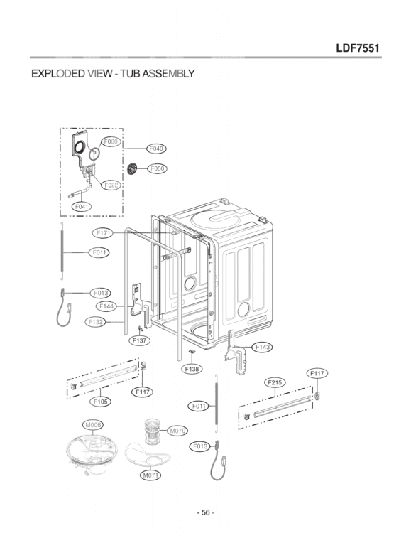 EXPLODED VIEW  TUB ASSEMBLY Diagram and Parts List for LDF8072ST ASTEEUS LG Dishwasher