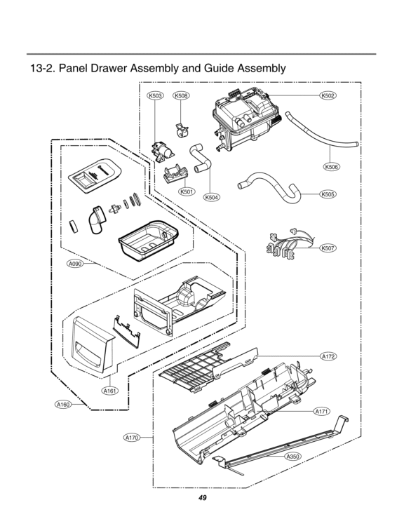 Panel Drawer Assembly and Guide Assembly Diagram and Parts List for DLEX3470V ASSEEUS LG Dryer