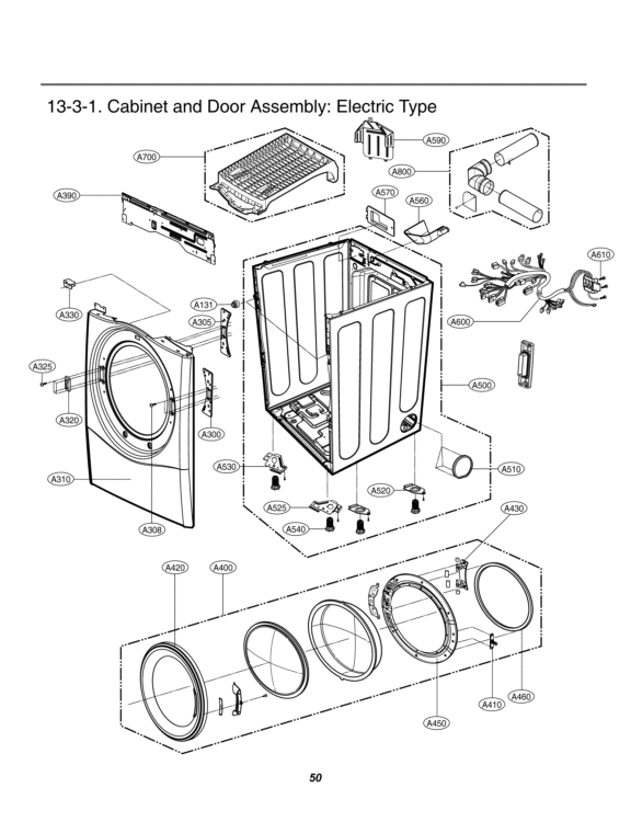 Cabinet and Door Assembly Diagram and Parts List for DLEX3470V ASSEEUS LG Dryer