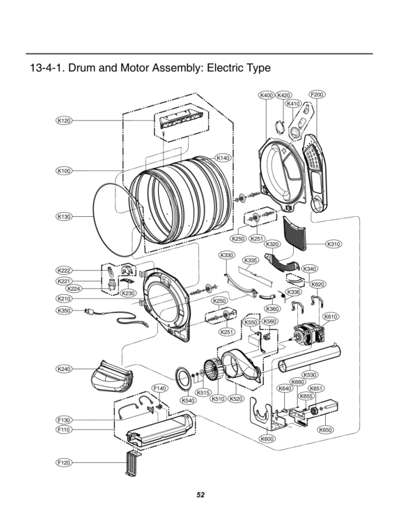 Drum and Motor Assembly Diagram and Parts List for DLEX3470V ASSEEUS LG Dryer