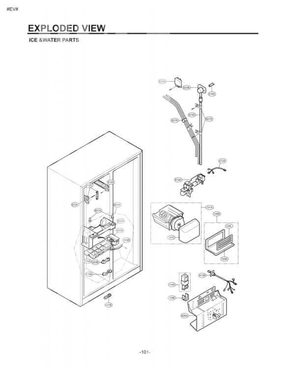 ICE &WATER PARTS EXPLODED VIEW Diagram and Parts List for LSC26905SW ASWCLGA LG Refrigerator