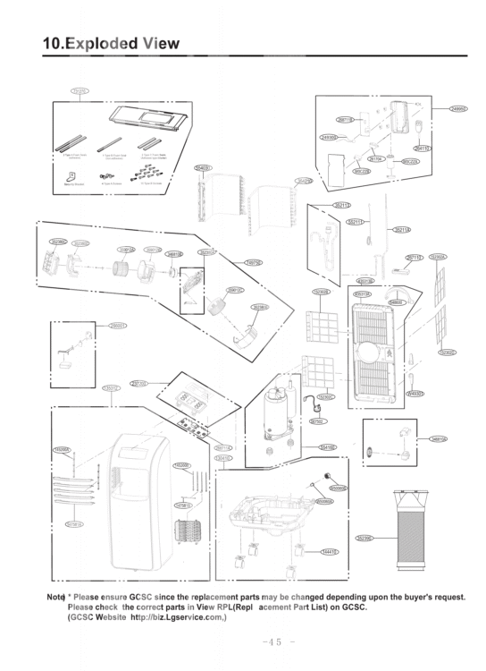 Note Diagram and Parts List for LP0711WNRY2 AWYAOSU LG Air Conditioner