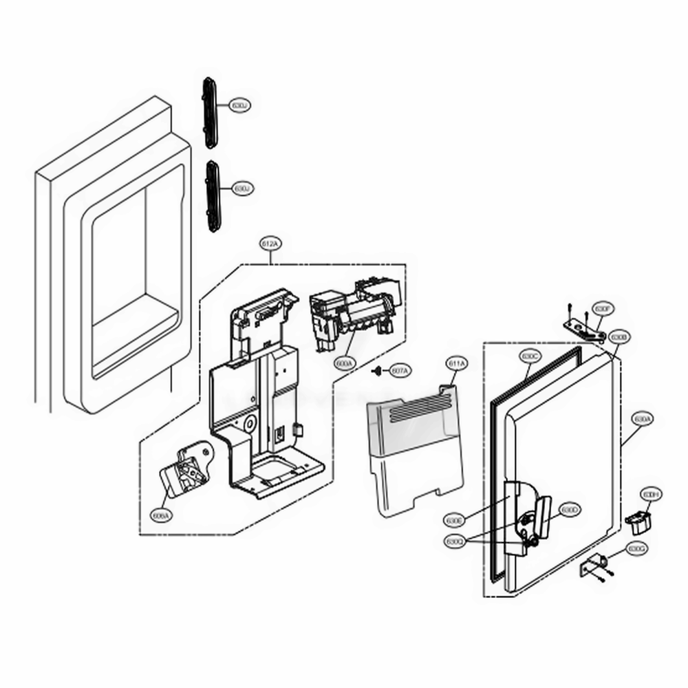 Ice Maker And Ice Bin Parts Diagram and Parts List for LFX25974SB AWBCNA4 LG Refrigerator