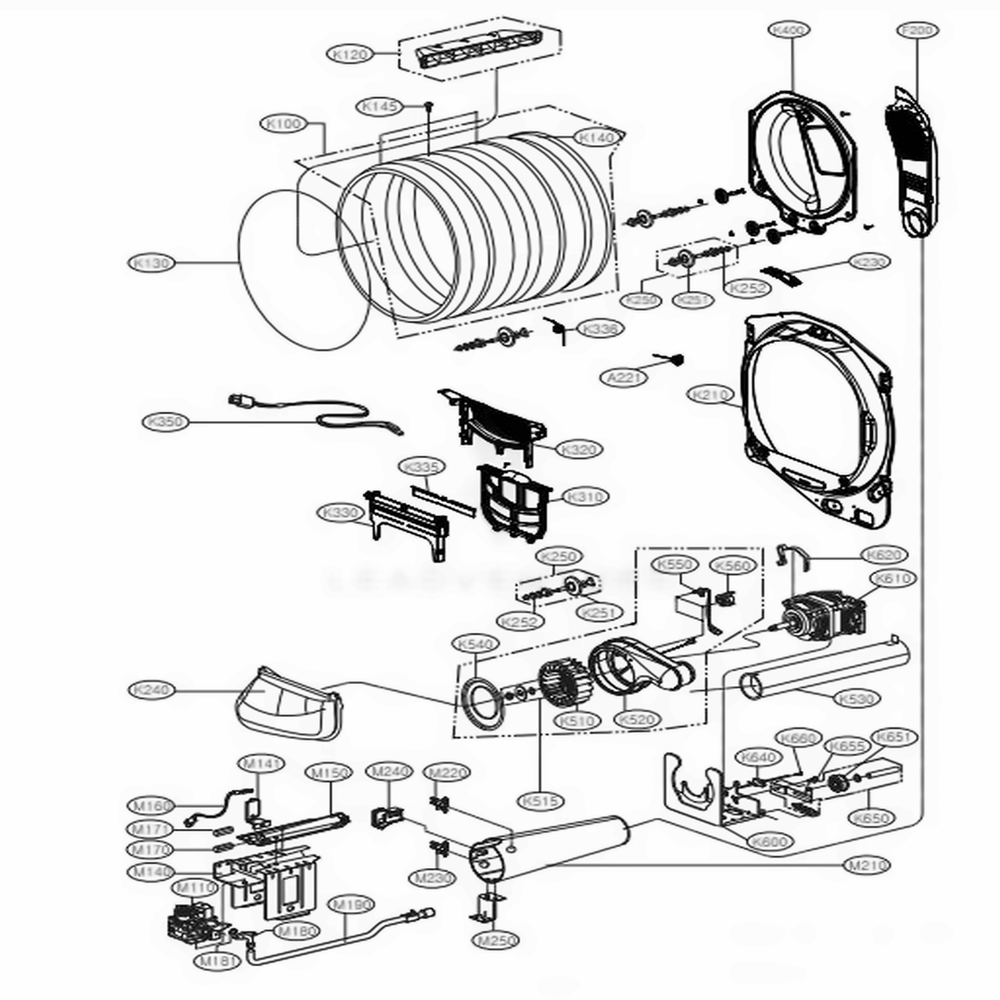 Drum And Motor Assembly Gas Type Diagram and Parts List for DLG7301WE ABWEEUS LG Dryer