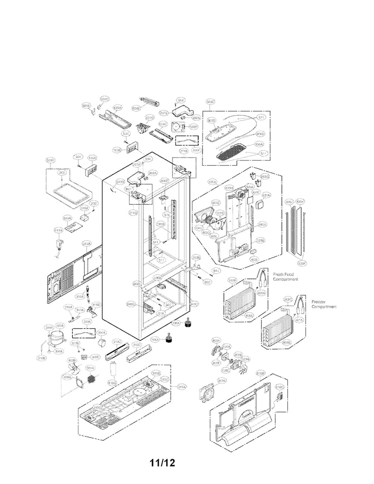 Case Parts Diagram and Parts List for LFX25991ST02  LG Refrigerator