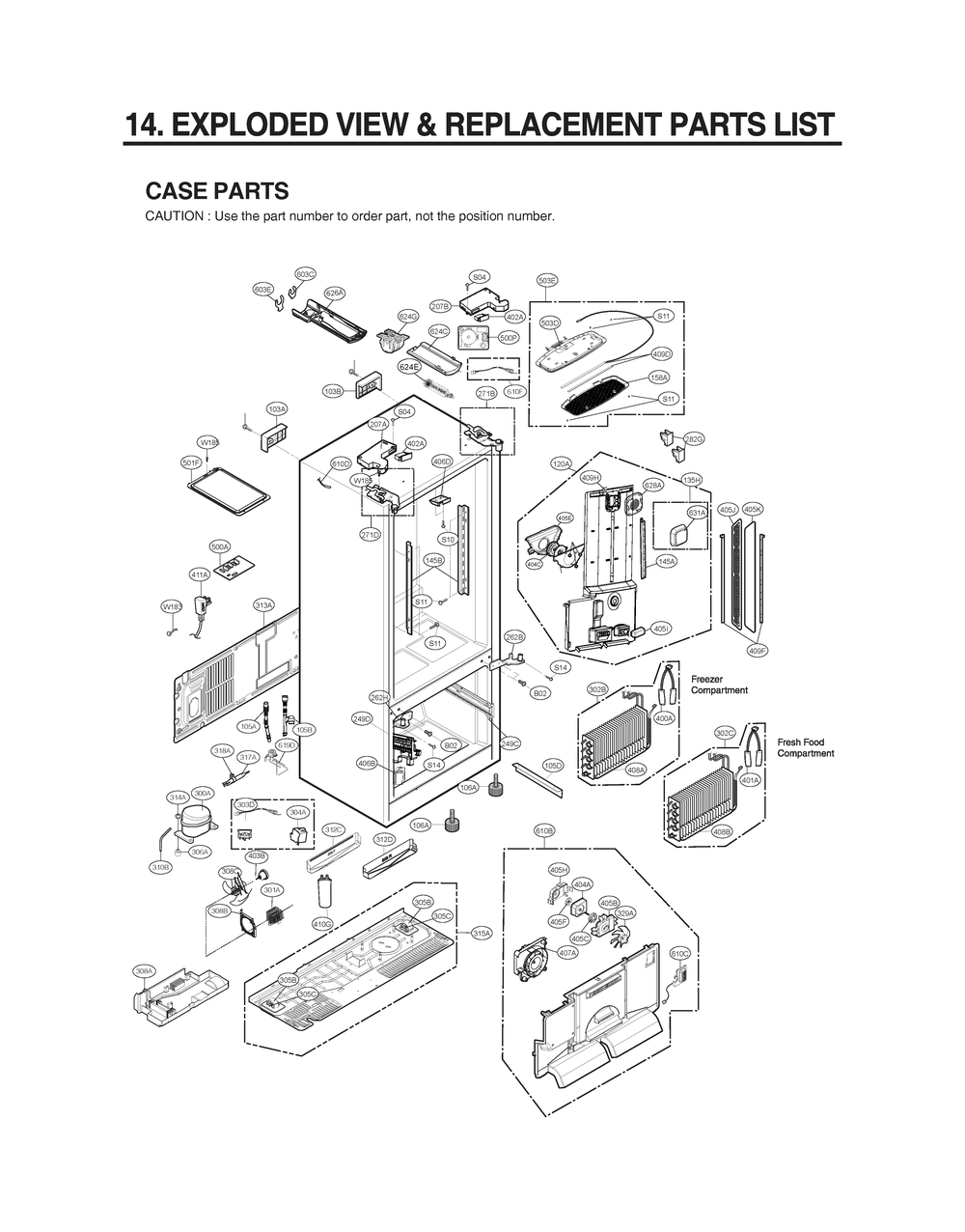 Case Parts Diagram and Parts List for GR-L318LMJM AMTCNA0 LG Refrigerator