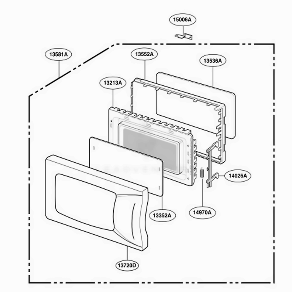 Door Parts Diagram and Parts List for MT4110RPQ0 CWHEWRP LG Wall Oven