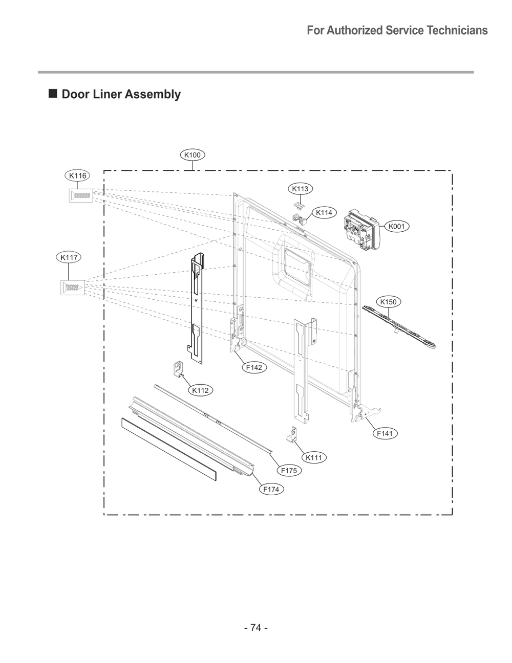 Door Liner Assembly Diagram and Parts List for SDWD24P3 AASESTA LG Dishwasher